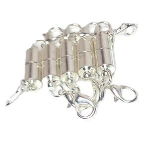 5 Stainless Steel Silver Pull Apart Magnetic Extenders With Clasps On Both Sides